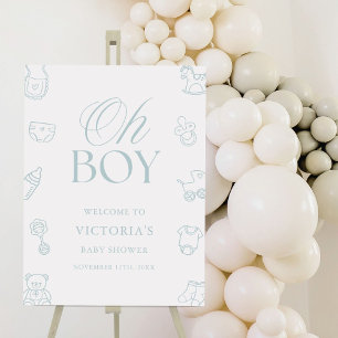 Oh Boy Blue Minimal Baby Shower Welcome Sign