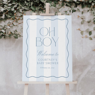 Oh Boy Blue Modern Stripe Baby Shower Welcome Sign