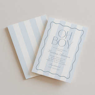 Oh Boy Blue Modern Striped Baby Shower Invitation