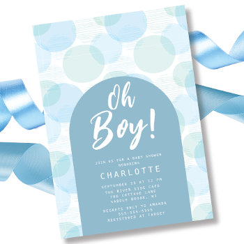 Oh Boy Blue Polka Dots Baby Shower Invitation by invitationstop at Zazzle