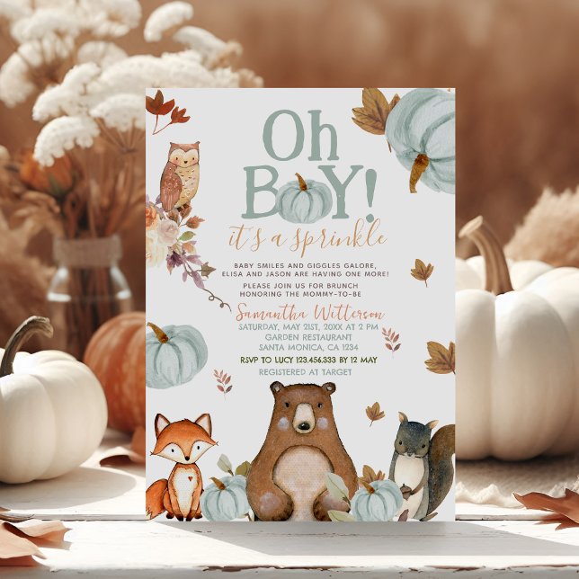 Oh Boy Blue Pumpkin Woodland Animals Baby Shower Invitation (Creator Uploaded)