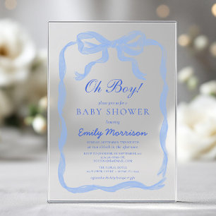 Oh Boy Blue Ribbon Bow Baby Shower Acrylic Invitations
