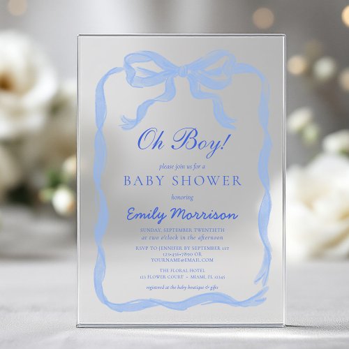 Oh Boy Blue Bow baby shower invitation