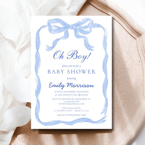 Oh Boy Blue Bow baby shower invitation