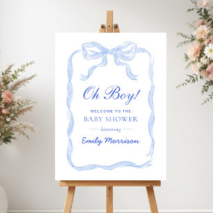 Oh Boy Blue Ribbon Bow Baby Shower Welcome Sign