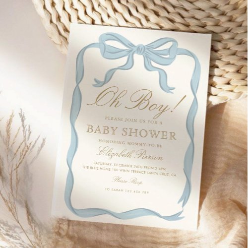 Oh boy Blue Ribbon Cute Elegant Baby Shower  Invitation