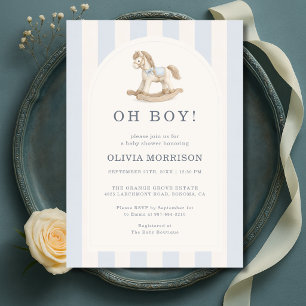 Oh Boy Blue Rocking Horse Baby Shower Invitation
