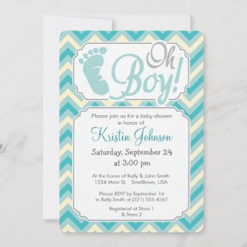 Oh Boy! Blue  Teal Chevron Baby Shower Invitation by Card_Stop at Zazzle