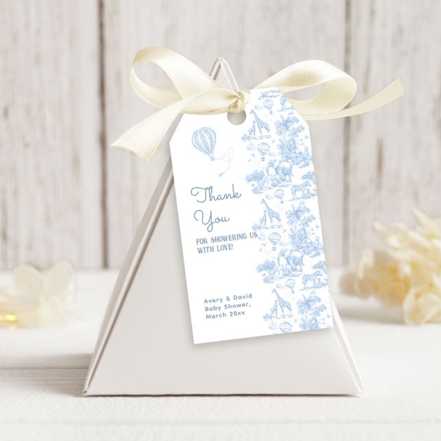 Oh Boy Blue Toile Safari Animal Baby Shower Gift Tags (Creator Uploaded)