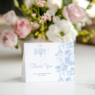 Oh Boy Blue Toile Safari Animal Baby Shower Letterpress Thank You Card