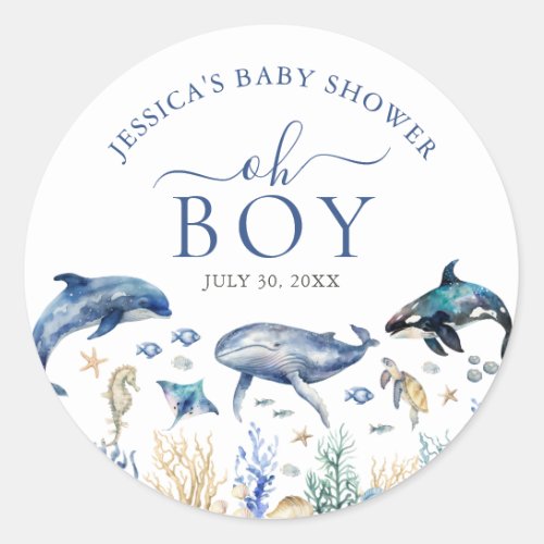 Oh Boy Blue Under The Sea Baby Shower Classic Round Sticker