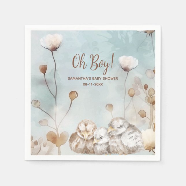 Oh Boy! blue watercolor baby shower Napkins (Front)