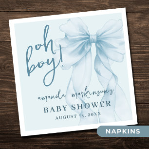 Oh Boy Blue Watercolor Bow Baby Shower Napkins