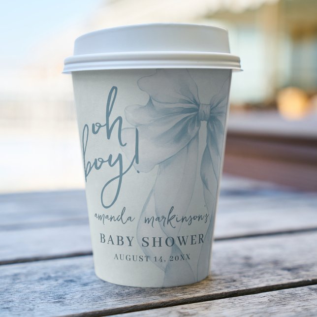 Oh Boy Blue Watercolor Bow Baby Shower Paper Cups (Creator Uploaded)