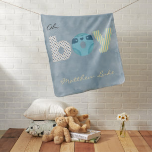 Oh Boy Blue Watercolor Diaper Baby Shower Gift Blanket