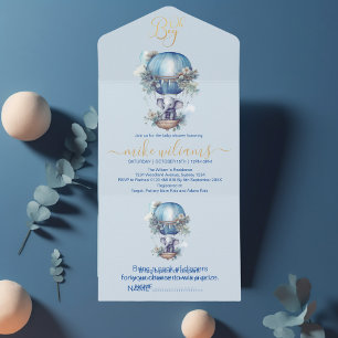 Oh boy blue watercolor elephant baby shower all in one invitation