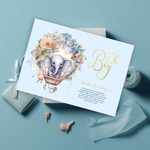 Oh boy blue watercolor elephant Books for baby Invitation