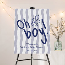Oh Boy Blue Wavy Stripes Baby Shower Welcome