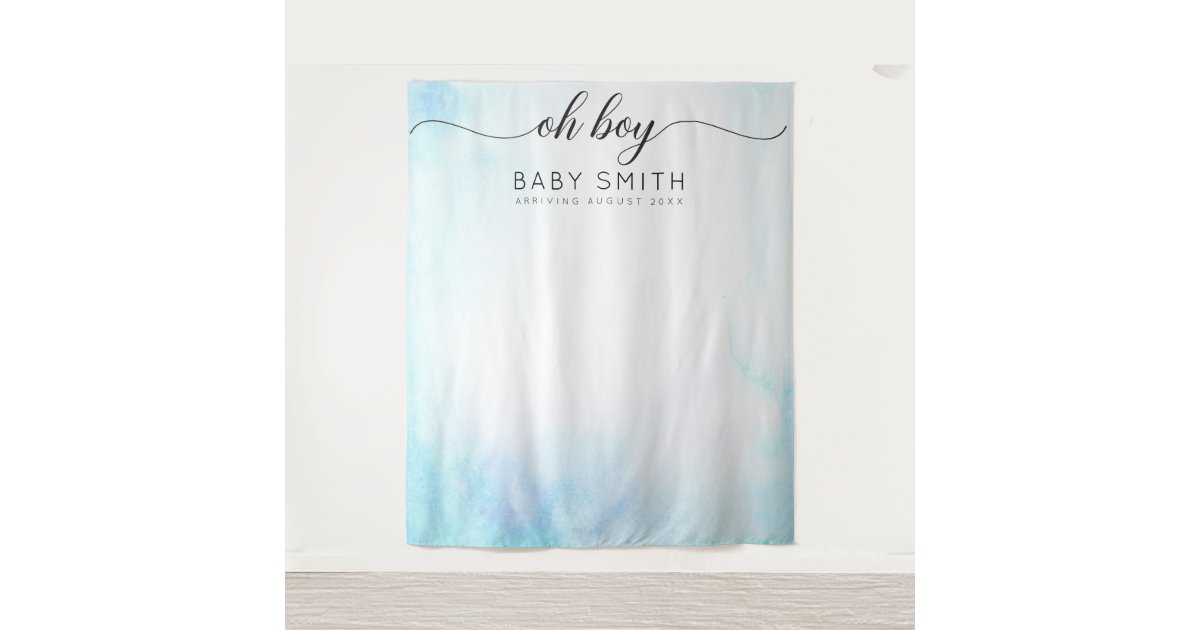 Oh Boy Blue Welcome Baby Shower Backdrop | Zazzle