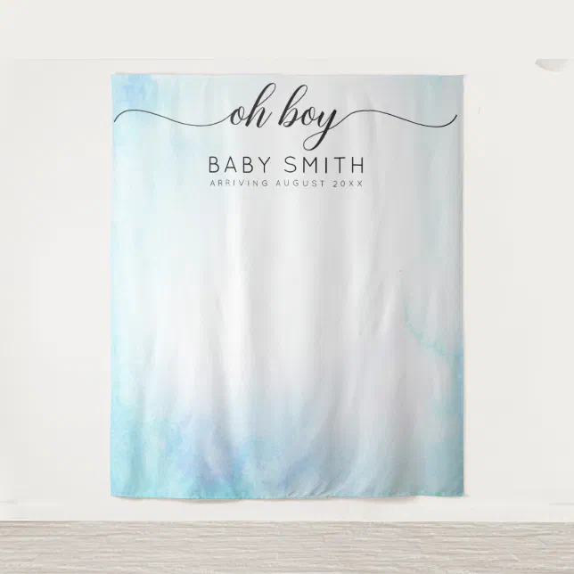 Oh Boy Blue Welcome Baby Shower Backdrop | Zazzle