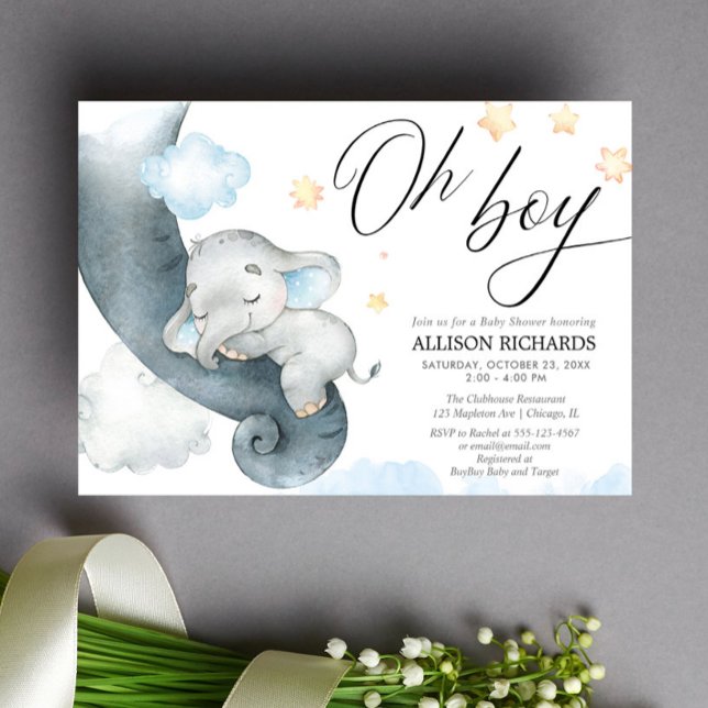 Oh boy blue yellow elephant baby shower invitation (Creator Uploaded)