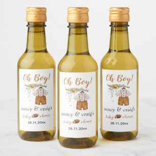 Oh Boy! Boho Football Watercolor Baby Shower Mini Wine Label