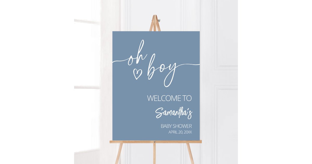 Oh Boy Boho Minimalist Baby Shower Welcome Poster | Zazzle