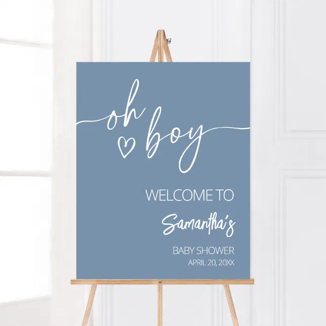 Oh Boy Boho Minimalist Baby Shower Welcome Poster | Zazzle