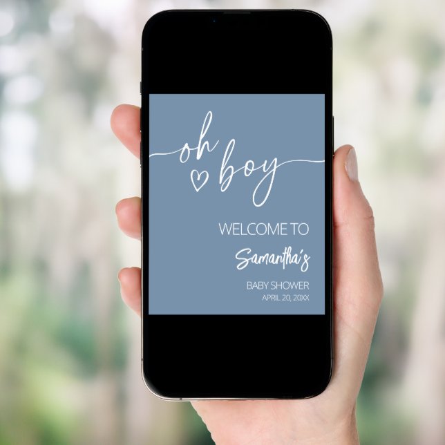 Oh Boy Boho Minimalist Baby Shower Welcome Poster (Front Digital)