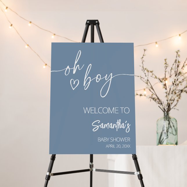 Oh Boy Boho Minimalist Baby Shower Welcome Sign (In Situ (Stand))