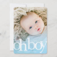 OH BOY Bold Overlay Blue Photo Birth Announcement