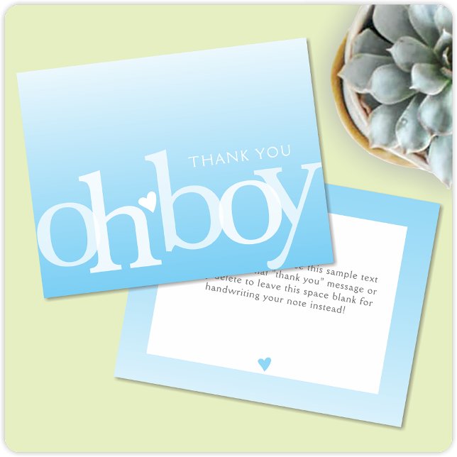 OH BOY Bold Overlay Light Blue Modern Baby Shower Thank You Card (Creator Uploaded)