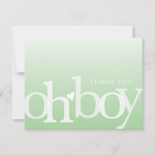 OH BOY Bold Overlay Light Green Modern Baby Shower Thank You Card