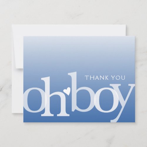 OH BOY Bold Overlay Navy Blue Modern Baby Shower Thank You Card