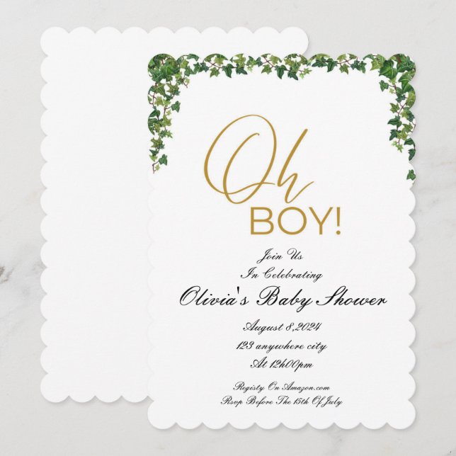 OH BOY Botanical baby shower invitation (Front/Back)