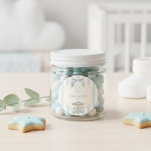 Oh Boy Bow Carousel Blue Stripe Baby Shower Classic Round Sticker