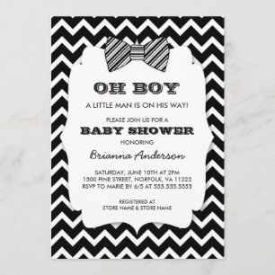 OH BOY Bow tie baby shower / black white chevron Invitation