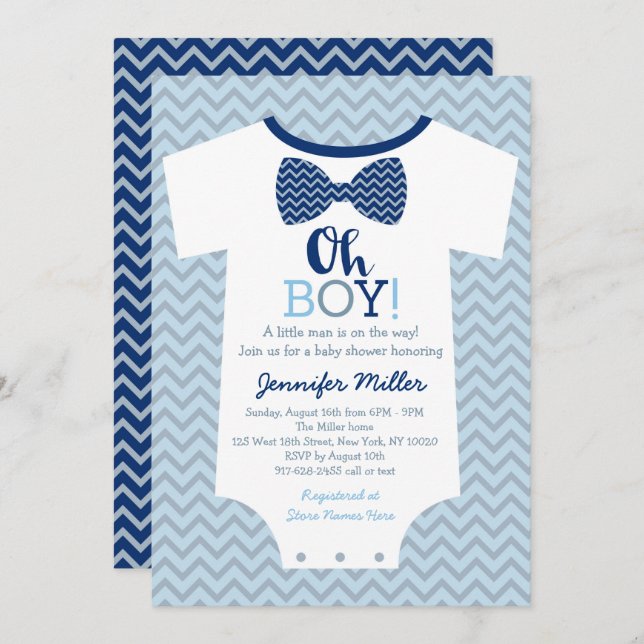Oh Boy Bow Tie Baby Shower Invitation (Front/Back)