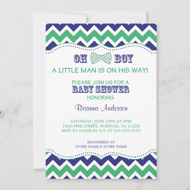 OH BOY Bow Tie Baby Shower Invite (Front)