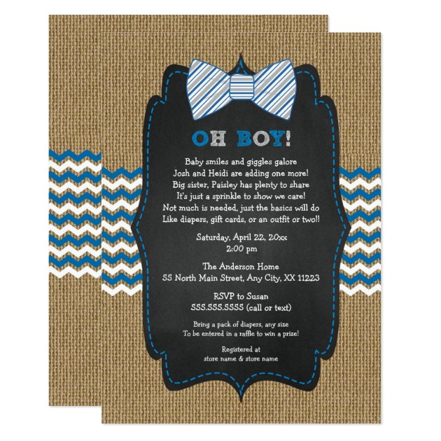 OH BOY Bow Tie Baby Sprinkle / Boy Baby Shower Invitation