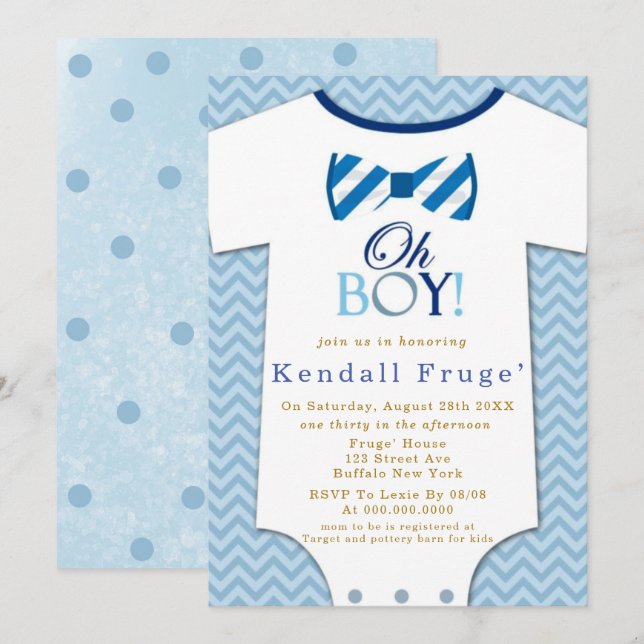 Oh Boy Bow Tie Bodysuit Baby Shower Invitations   (Front/Back)