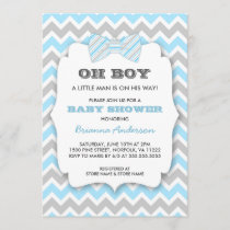 OH BOY Bowtie baby shower / blue gray chevron Invitation