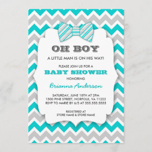 OH BOY Bowtie baby shower / turquoise gray chevron Invitation