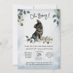 Oh Boy! Boy Baby German Shepherd Invitation