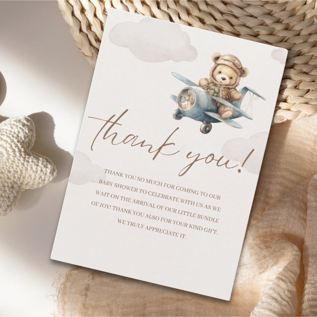 Oh Boy,  Brown Bear Baby shower boy Thank You Card (Creator Uploaded)