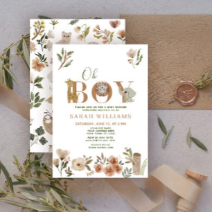 Oh Boy Brown Boho Safari Animals Shower Invitation