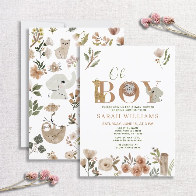 Oh Boy Brown Boho Safari Animals Shower Invitation (Creator Uploaded)