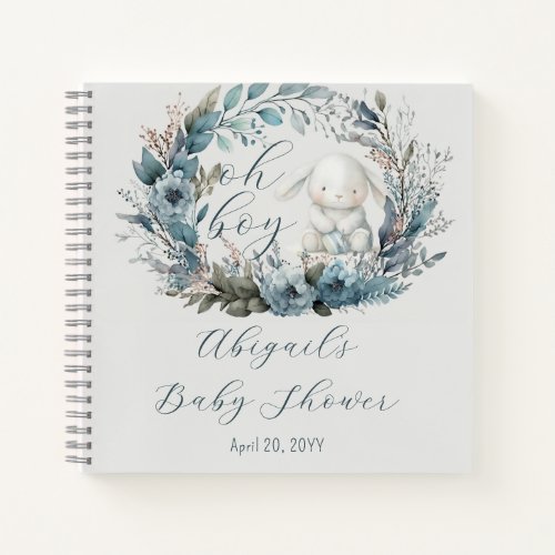 Oh Boy Bunny Blue Floral Baby Shower Guest Book