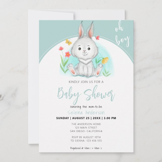 Oh Boy | Bunny Rabbit Baby Shower Invitation (Front)