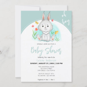 Oh Boy   Bunny Rabbit Baby Shower Invitation